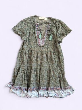 The Impeccable Pig Boho Ruffle Mini Dress Mixed Print Cotton Flowy Festival M